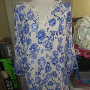 Luxology Dress XL Blue/Cream Boho Shift dress